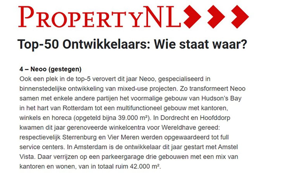 NEOO SECURES 4TH PLACE IN PROPERTYNL TOP 50
